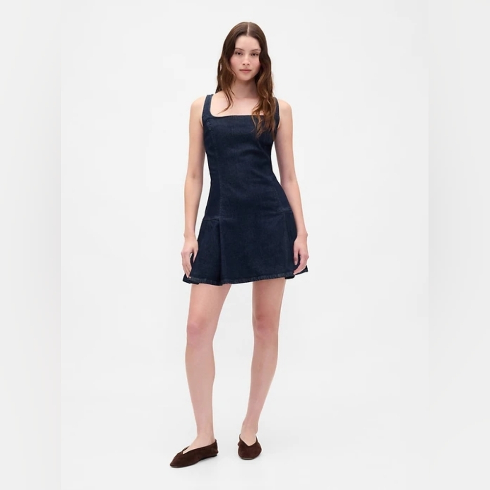 NWT Denim Side Pleat Mini Dress Size Medium Petite In Dark Wash By GAP